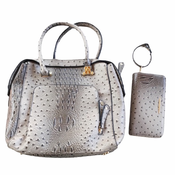 Handbags - Handbag Wallet Set With Ostrich Texture